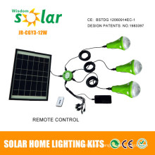 Home solar power system for indoor lighting, remote control solar lighting system with 3 LED lamps&USB charger